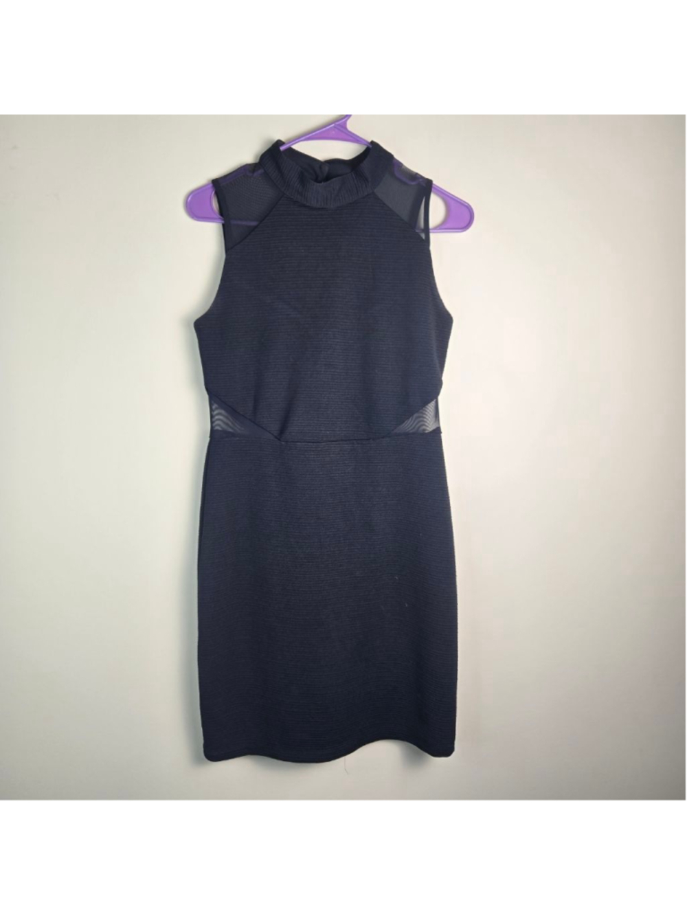 Women's Emerald Sundae Black Mock Neck Mesh Panel Bodycon Dress L